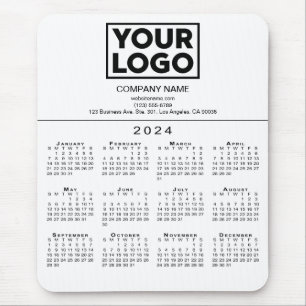2024 Calendar Company Logo and Text on White Mouse Mat
