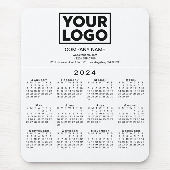 2024 Calendar Company Logo and Text on White Mouse Mat (Front)