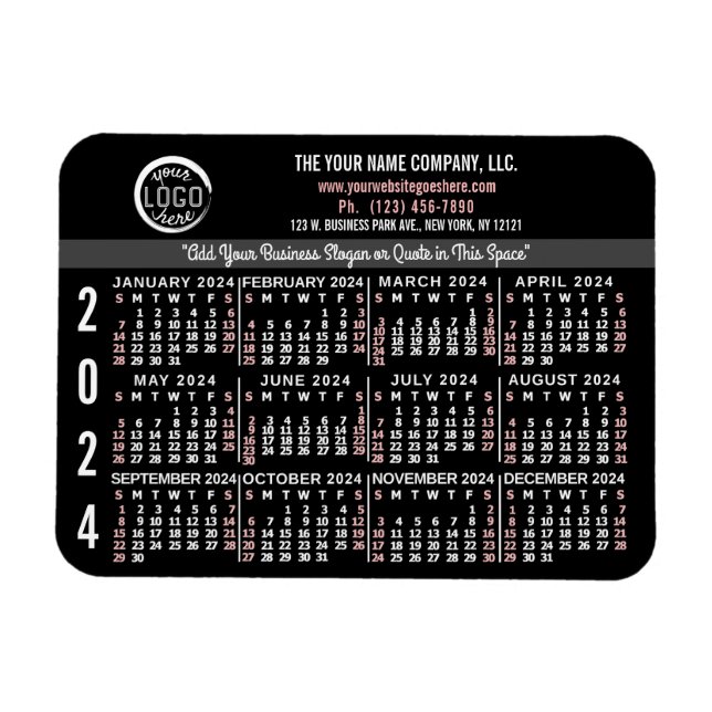 2024 Calendar Custom Business Logo Name Black Easy Magnet (Horizontal)