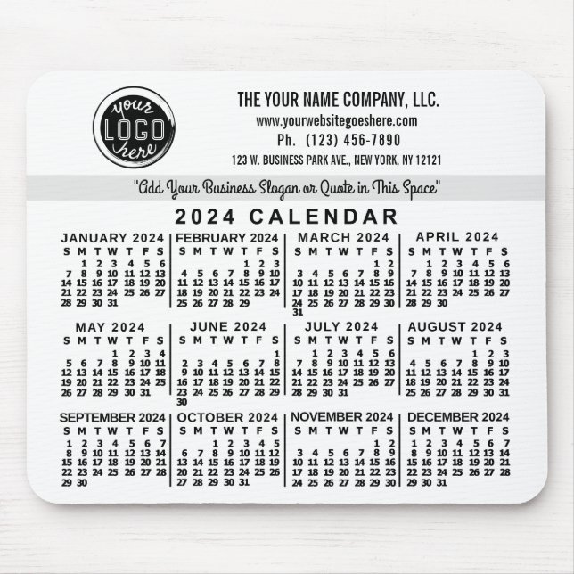 2024 Calendar Custom Business Logo Name Easy White Mouse Mat (Front)