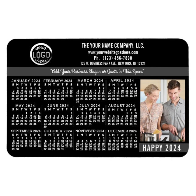 2024 Calendar Custom Business Logo Name Photo Blk Magnet (Horizontal)