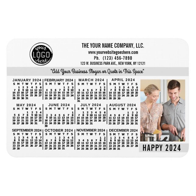 2024 Calendar Custom Business Logo Name Photo Whit Magnet (Horizontal)