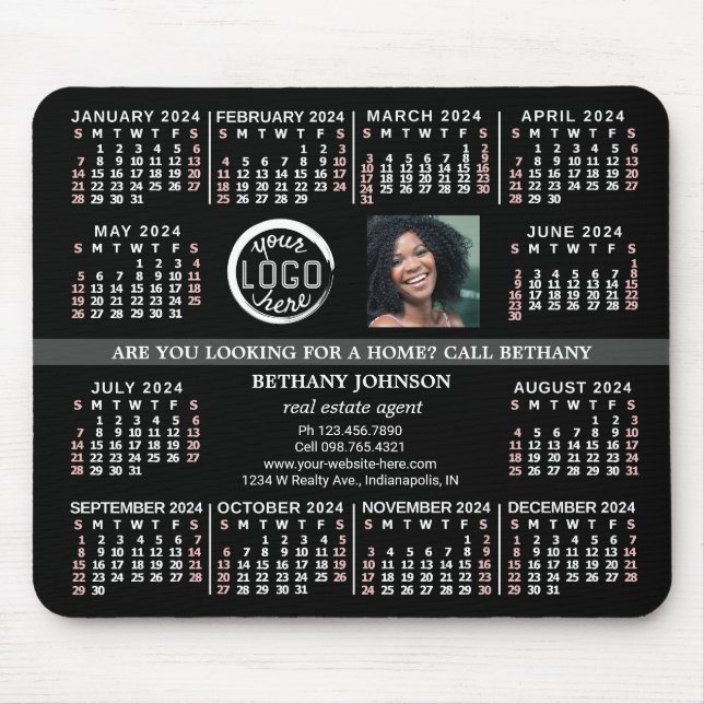 2024 Calendar Custom Business Logo Photo Text Easy Mouse Mat (Front)