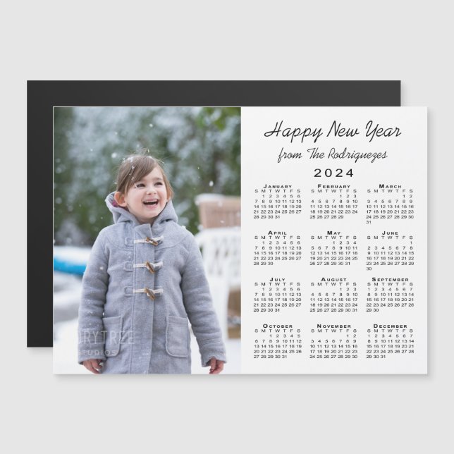 2024 Calendar Custom Photo Happy New Year Magnet (Front/Back)