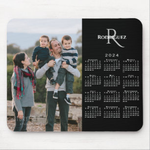 2024 Calendar Custom Photo Monogram Name on Black Mouse Mat
