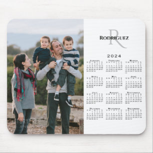 2024 Calendar Custom Photo Monogram Name on White Mouse Mat