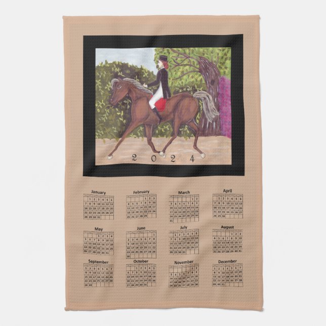 2024 Calendar Dressage Horse Equine Riding Sports Tea Towel (Vertical)