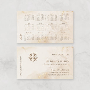 2024 Calendar Elegant Modern Beige Golden Ink Business Card