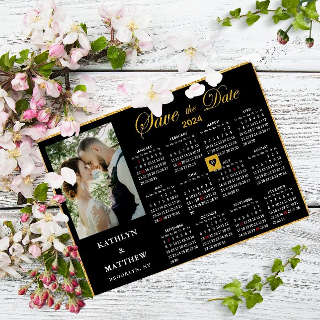 2024 Calendar Elegant Script Photo Save The Date Magnetic Invitation (Creator Uploaded)