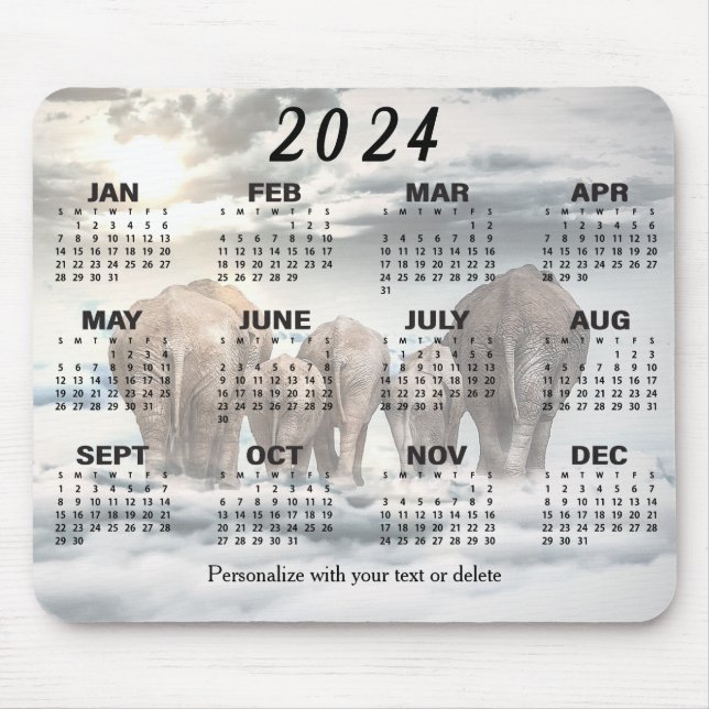 2024 Calendar - Elephant Butt Family  Mouse Mat (Front)