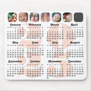 2024 Calendar Family 7 Photo Collage Pink Simple Mouse Mat