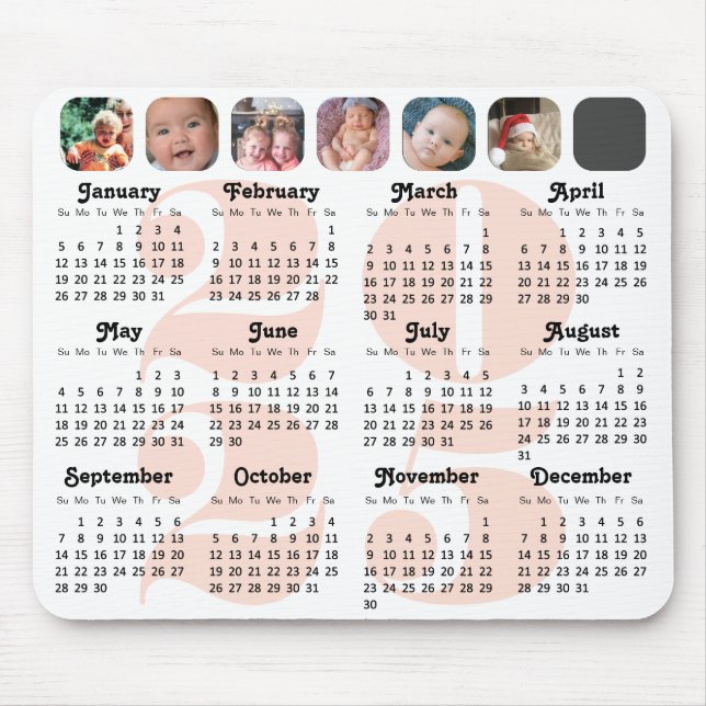 2024 Calendar Family 7 Photo Collage Pink Simple Mouse Mat (Front)