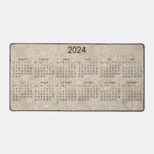 2024 Calendar Floral Lace Kraft Photo Image Desk Mat