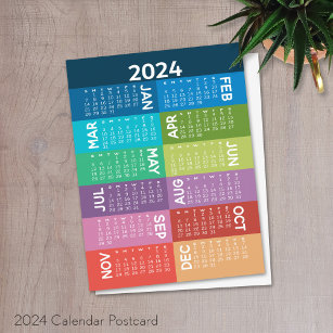 2024 Calendar - full year - funky colourful months Postcard