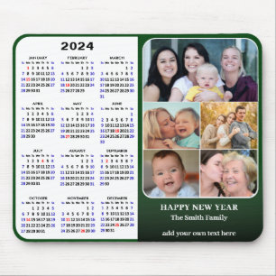 2024 Calendar Green 5 Family Photo US Holidays Mouse Mat