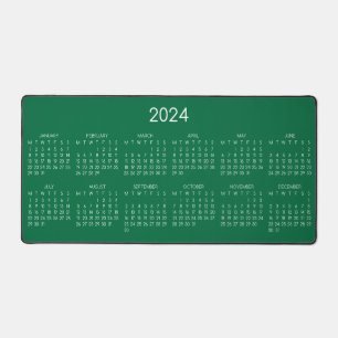 2024 Calendar Green Colour Background Desk Mat