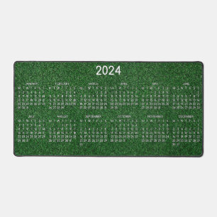 2024 Calendar Green Grass Lawn Background Photo Desk Mat