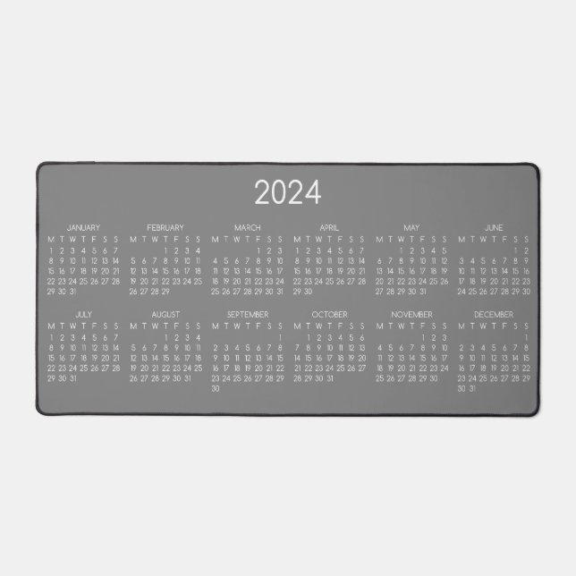 2024 Calendar Grey Grey Colour Background Desk Mat (Front)
