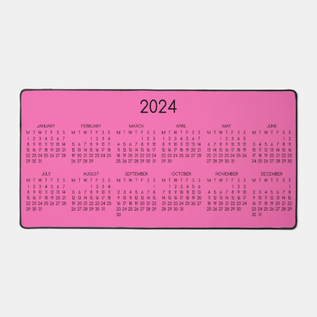 2024 Calendar Hot Pink Colour Background Desk Mat (Front)