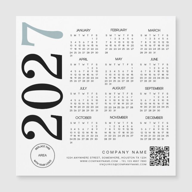 2024 Calendar Logo QR Code Blue Black Business (Front)