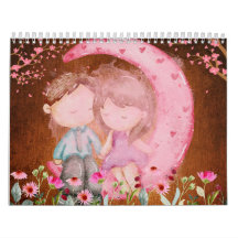 2024 Calendar, Love, Watercolor, Vintage Papers