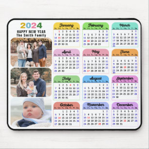 2024 Calendar Minimalist 3 Family Photo Colourful Mouse Mat