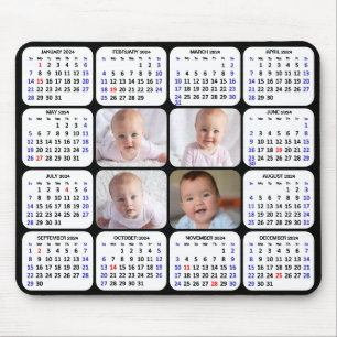 2024 Calendar Modern Black 4 Family Photo Simple Mouse Mat