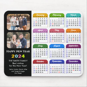 2024 Calendar Modern Black Family 2 Photo Colourfu Mouse Mat