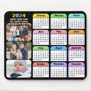 2024 Calendar Modern Black Family Photo Colorful  Mouse Mat