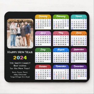 2024 Calendar Modern Black Family Photo Colorful  Mouse Mat