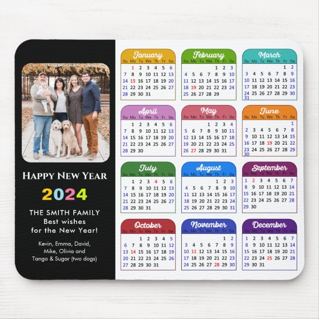 2024 Calendar Modern Black Family Photo Colourful Mouse Mat (Front)