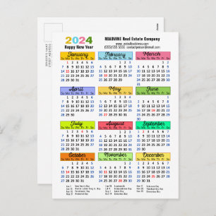2024 Calendar Modern Business New Year Colourful Holiday Postcard