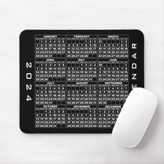 2024 Calendar Mousepad Black (With Mouse)