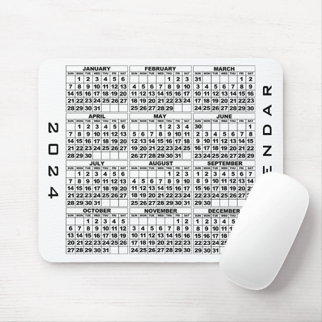 2024 Calendar Mousepad White (With Mouse)