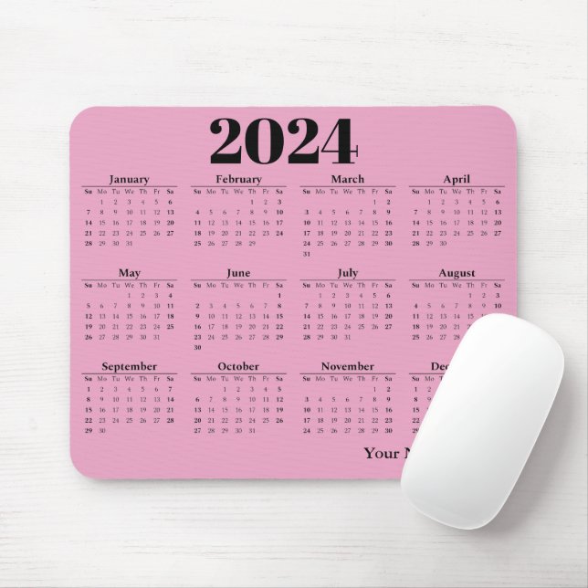 2024 calendar pink background  mouse mat (With Mouse)
