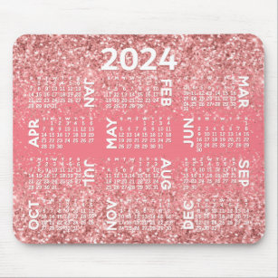 2024 Calendar - pink glitter print Mouse Mat