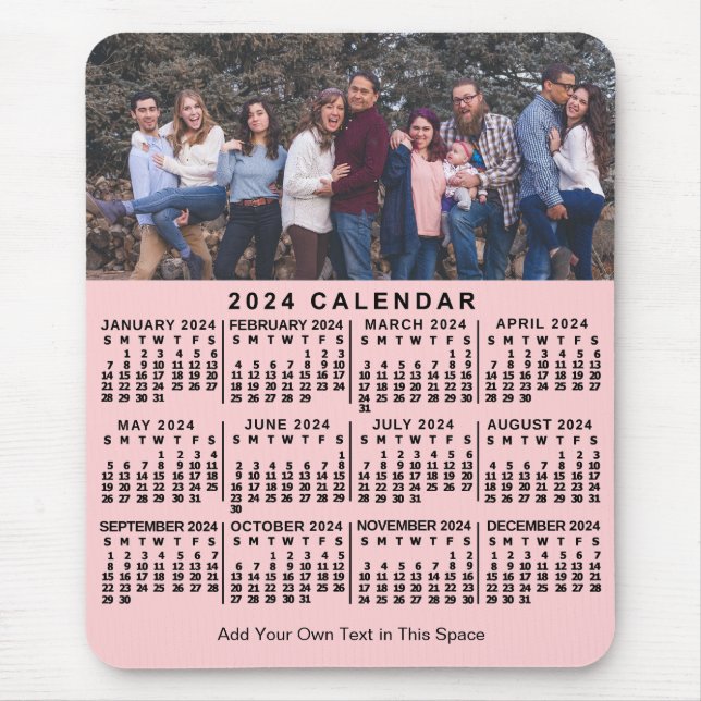 2024 Calendar Pink Personalised Photo Name Bold Mouse Mat (Front)