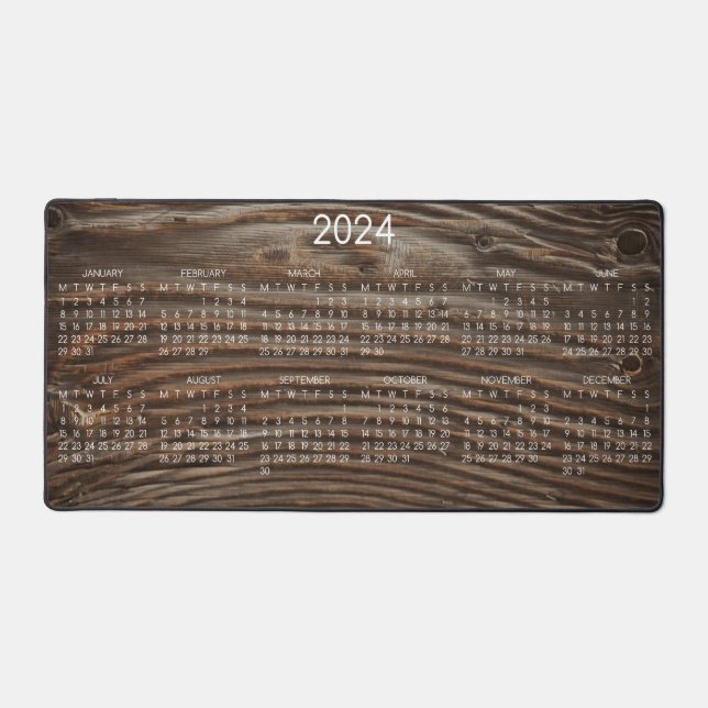 2024 Calendar Rustic Wood Grain Photo Image Desk Mat (Front)