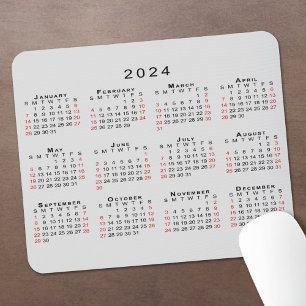 2024 Calendar Simple Grey Black Red Mouse Mat