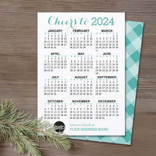 2024 Calendar Teal White Business Logo Holiday Card