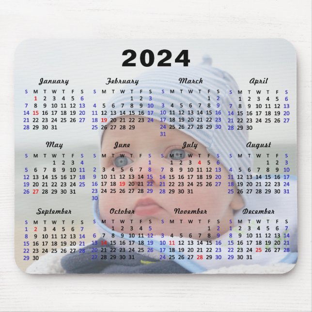 2024 Calendar US Holidays Full Photo Minimalist  Mouse Mat (Front)