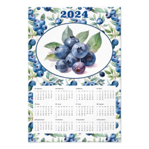 2024 Calendar Vintage Blueberries Watercolor Photo Print