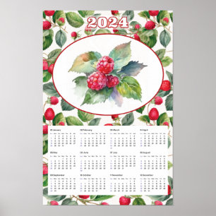 2024 Calendar Vintage Raspberries Watercolor  Poster