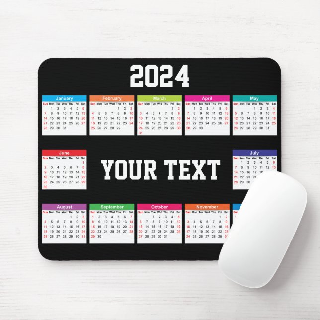 2024 calendar white black Colourful customisable Mouse Mat (With Mouse)