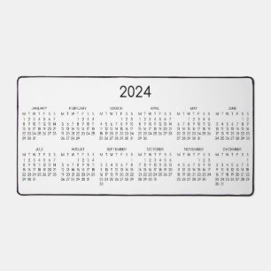 2024 Calendar White Colour Background Desk Mat