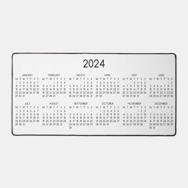 2024 Calendar White Colour Background Desk Mat (Front)