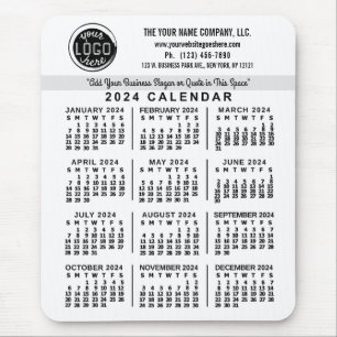 2024 Calendar White Custom Business Logo Name Easy Mouse Mat