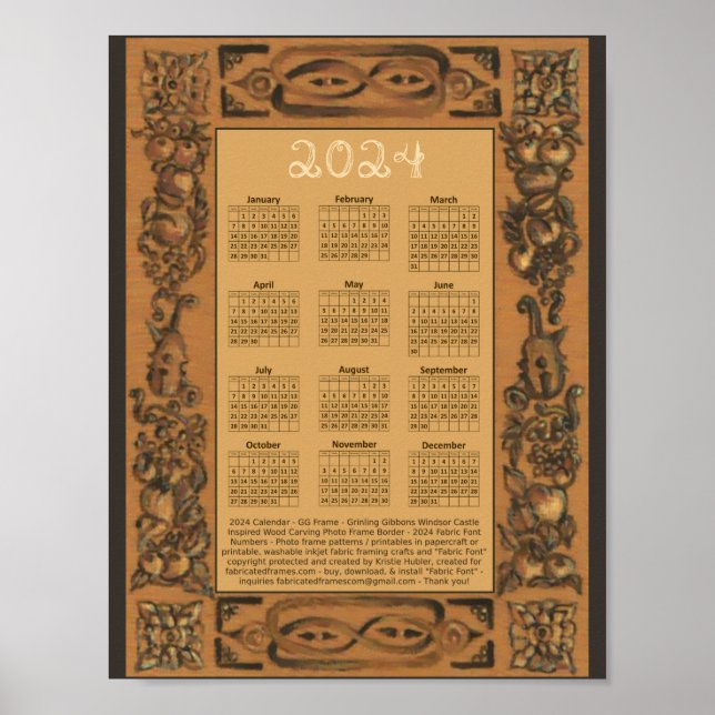 2024 Calendar Windsor Castle Grinling Gibbons Wood Poster (Front)