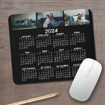 2024 Calendar with 3 Photo Collage - black  Mouse Mat<br><div class="desc">A 3 photo collage with a calendar. A fun item for the New Year. Add 3 landscape photos to this design.</div>