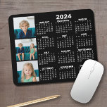 2024 Calendar with 3 Photo Collage - black Mouse Mat<br><div class="desc">A 3 photo collage with a 2024 calendar. A fun item for the New Year. Add 3 square photos to this design.</div>